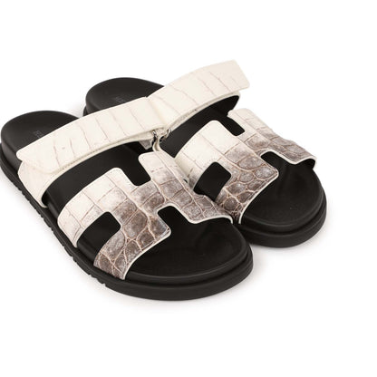 Hermes Chypre Sandals Himalaya Matte Crocodile Palladium Hardware 38