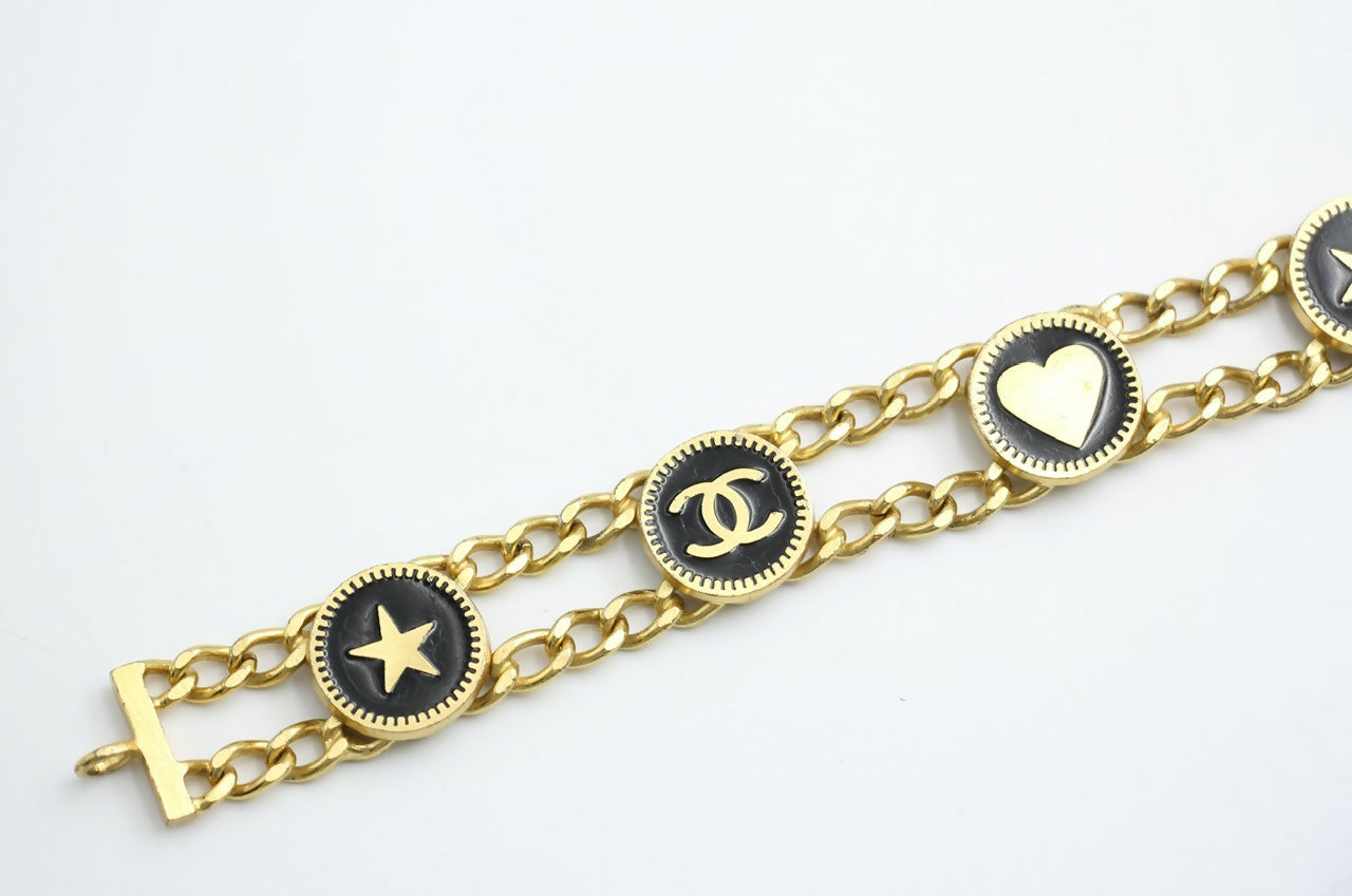 Chanel Vintage 01P Gold-plated & Enamel Star Heart Coin Bracelet