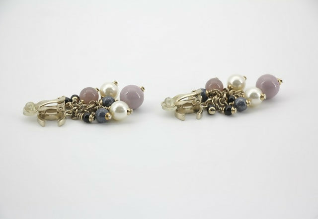 Chanel A11P Imitation Pearl Purple Blue Grape String CLIP-on Earrings