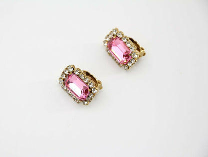 Chanel Vintage 95P Rhinestone Barbie Pink Clip-on Earrings
