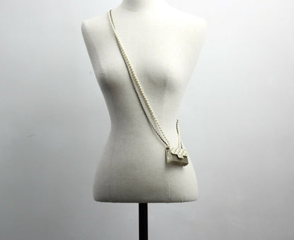Chanel B21S Imitation Pearl Charm Mini Flap Handbag Leather Chain Long Necklace