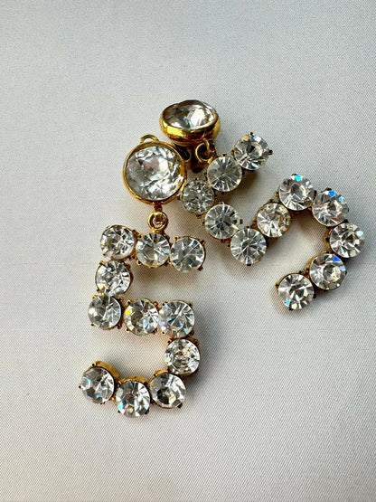 Chanel Rare 1980s Vintage Crystal No. 5 Earrings