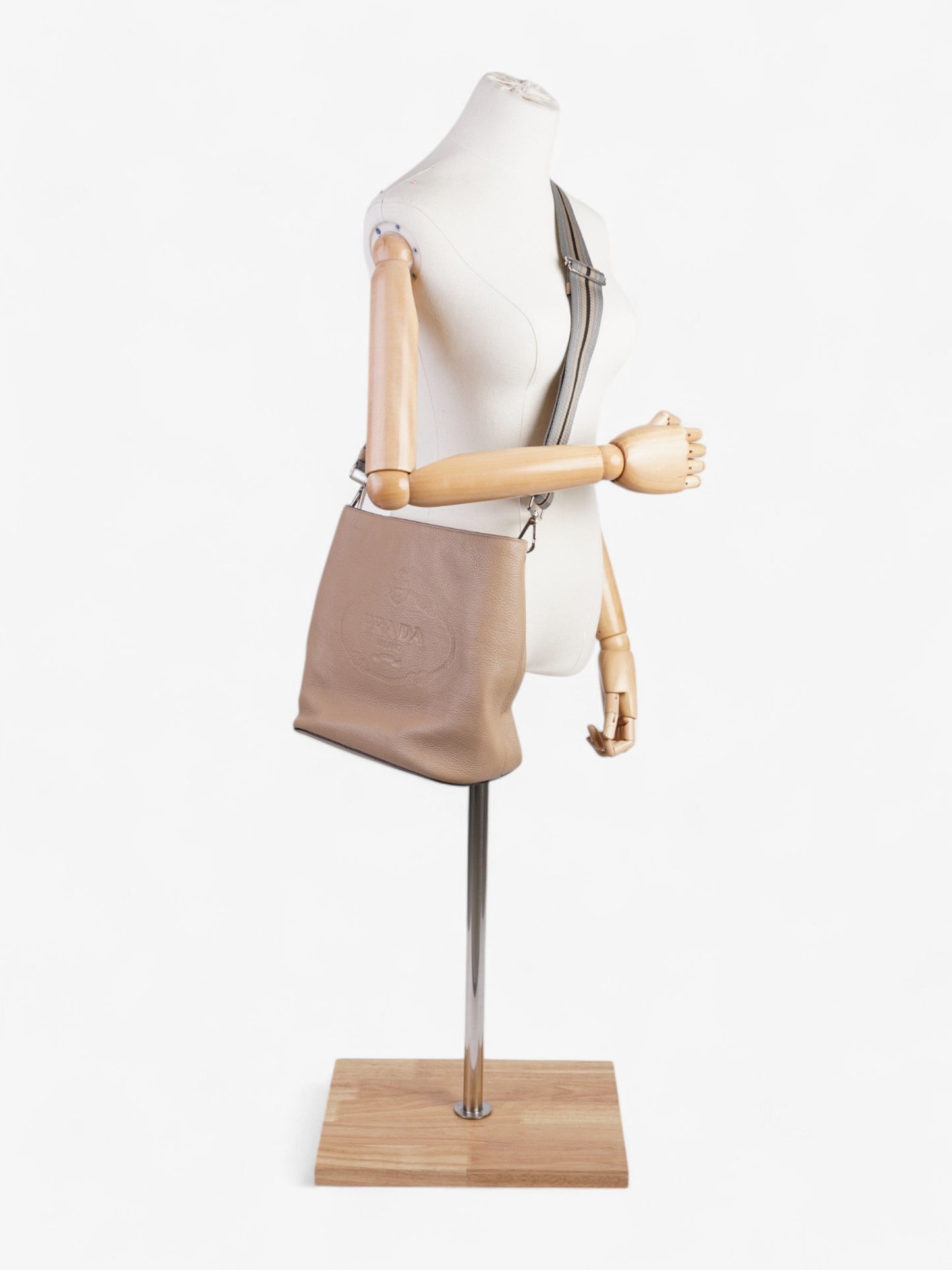 Prada Logo Bucket Bag Neutral Leather Medium