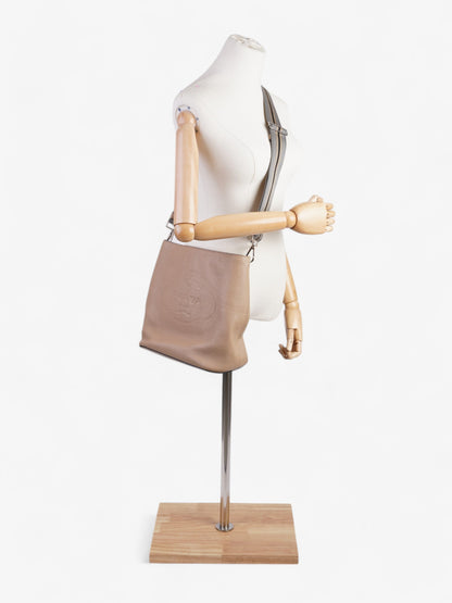 Prada Logo Bucket Bag Neutral Leather Medium