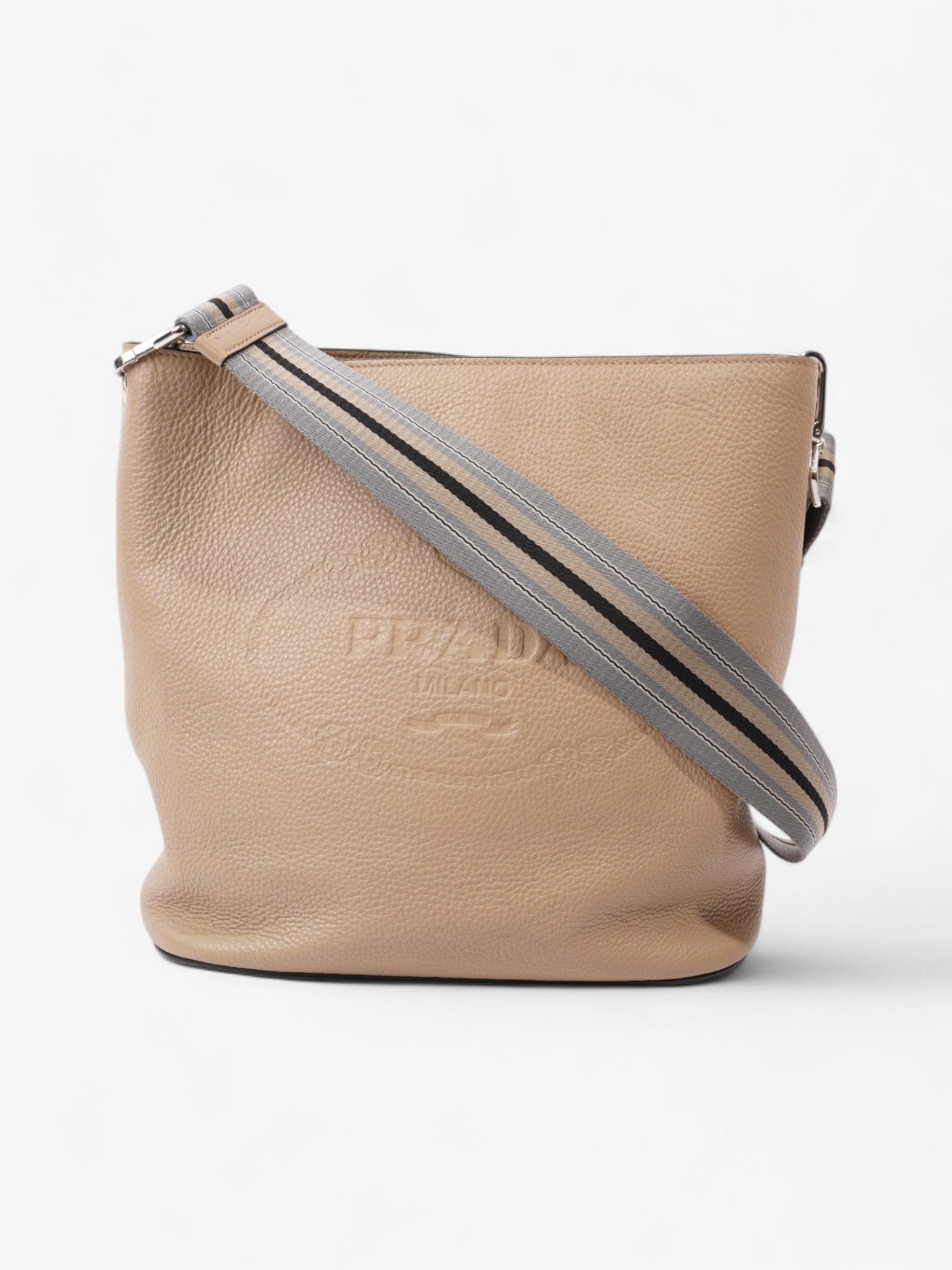 Prada Logo Bucket Bag Neutral Leather Medium