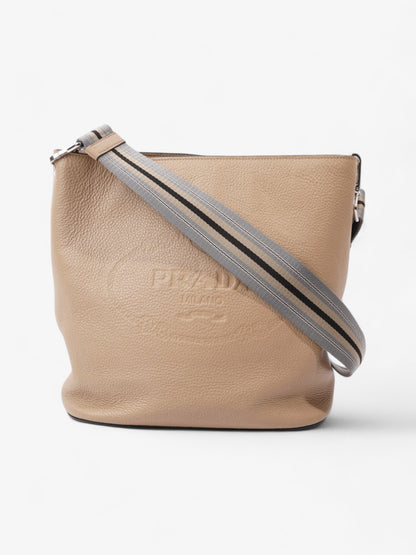 Prada Logo Bucket Bag Neutral Leather Medium