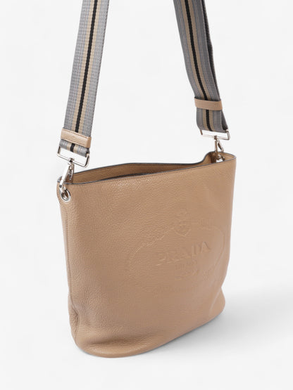 Prada Logo Bucket Bag Neutral Leather Medium