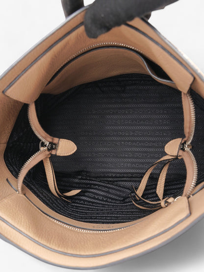 Prada Logo Bucket Bag Neutral Leather Medium