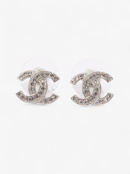 Chanel CC Crystal Stud Earrings Silver / White Base Metal
