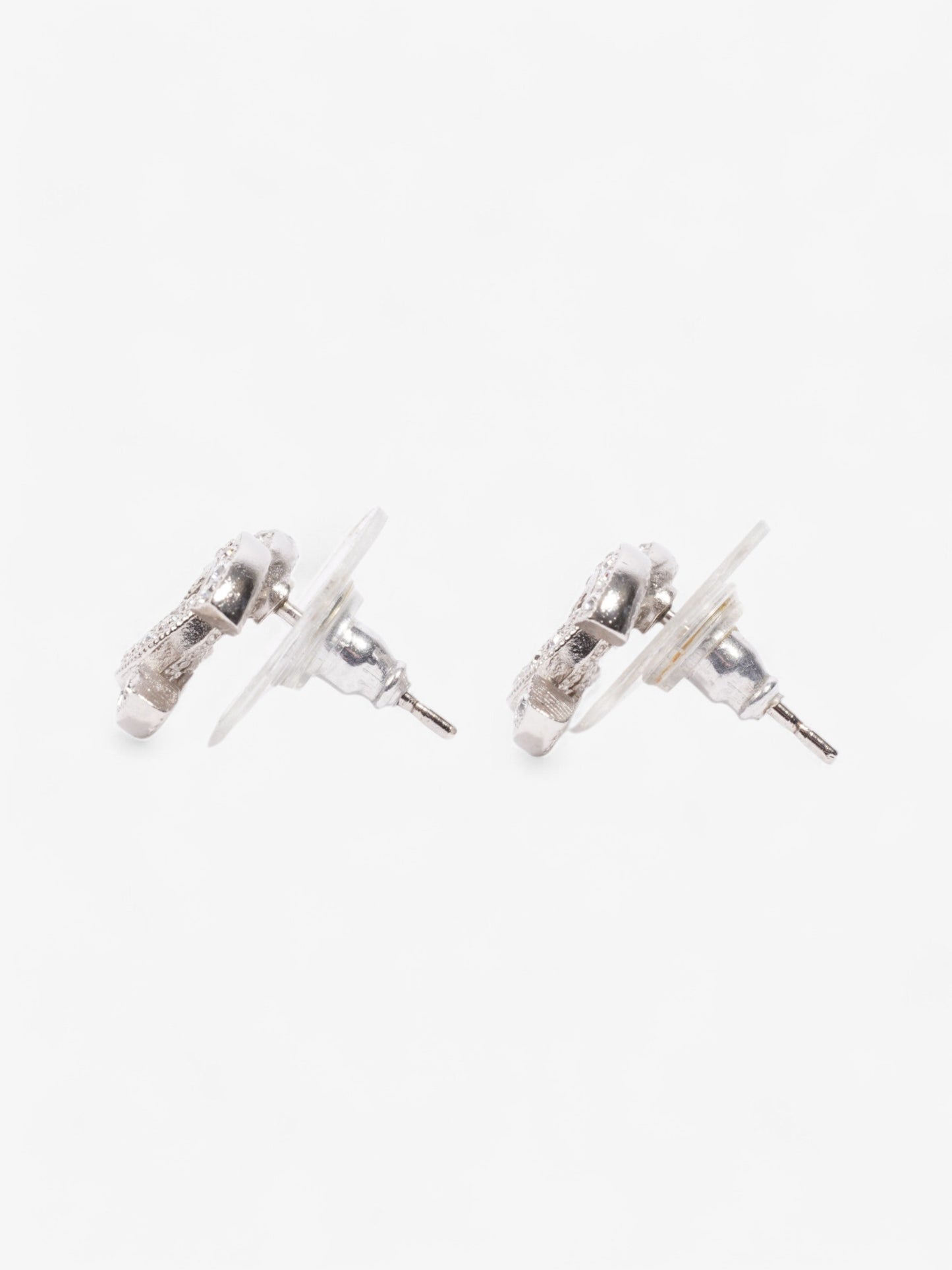 Chanel CC Crystal Stud Earrings Silver / White Base Metal