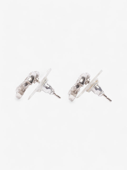 Chanel CC Crystal Stud Earrings Silver / White Base Metal
