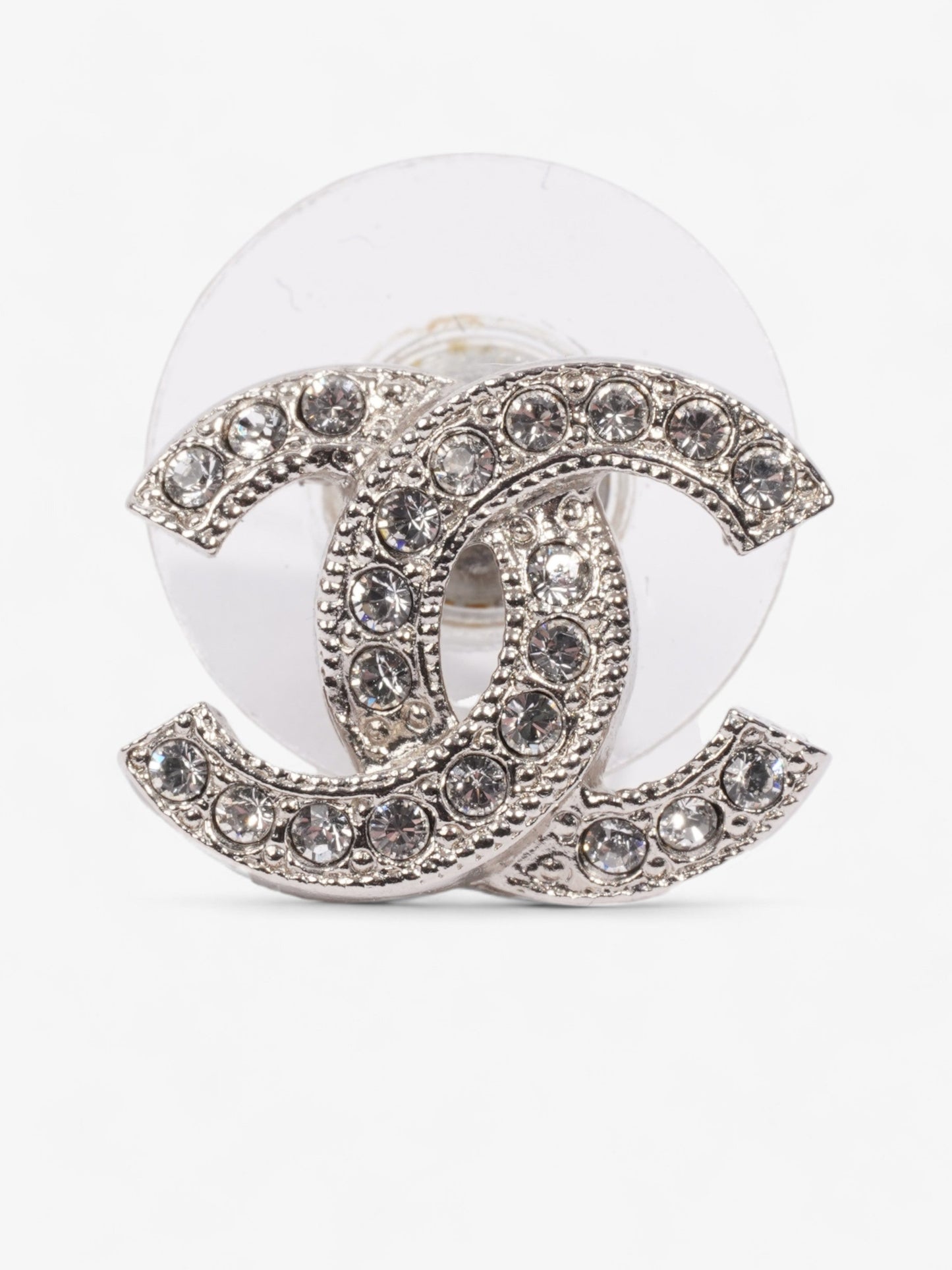 Chanel CC Crystal Stud Earrings Silver / White Base Metal