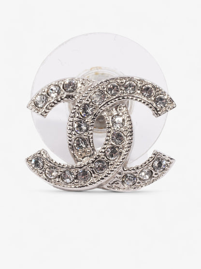 Chanel CC Crystal Stud Earrings Silver / White Base Metal