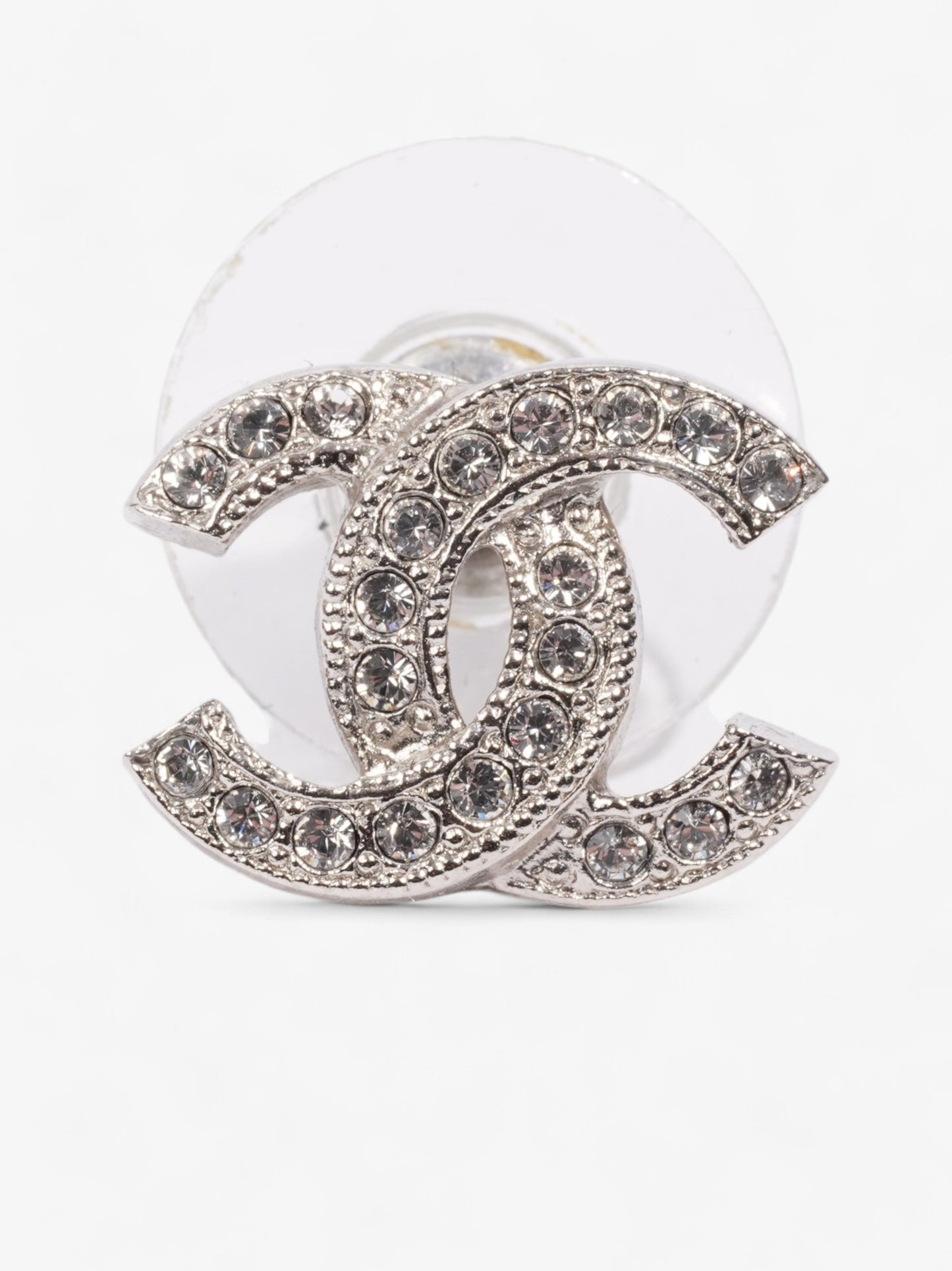 Chanel CC Crystal Stud Earrings Silver / White Base Metal