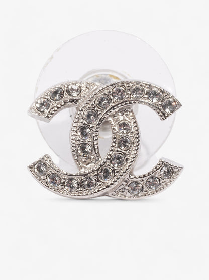 Chanel CC Crystal Stud Earrings Silver / White Base Metal