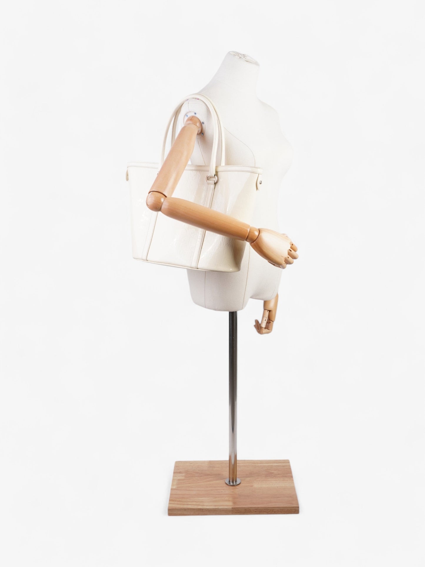 Christian Dior Tote Bag Off White Patent Leather