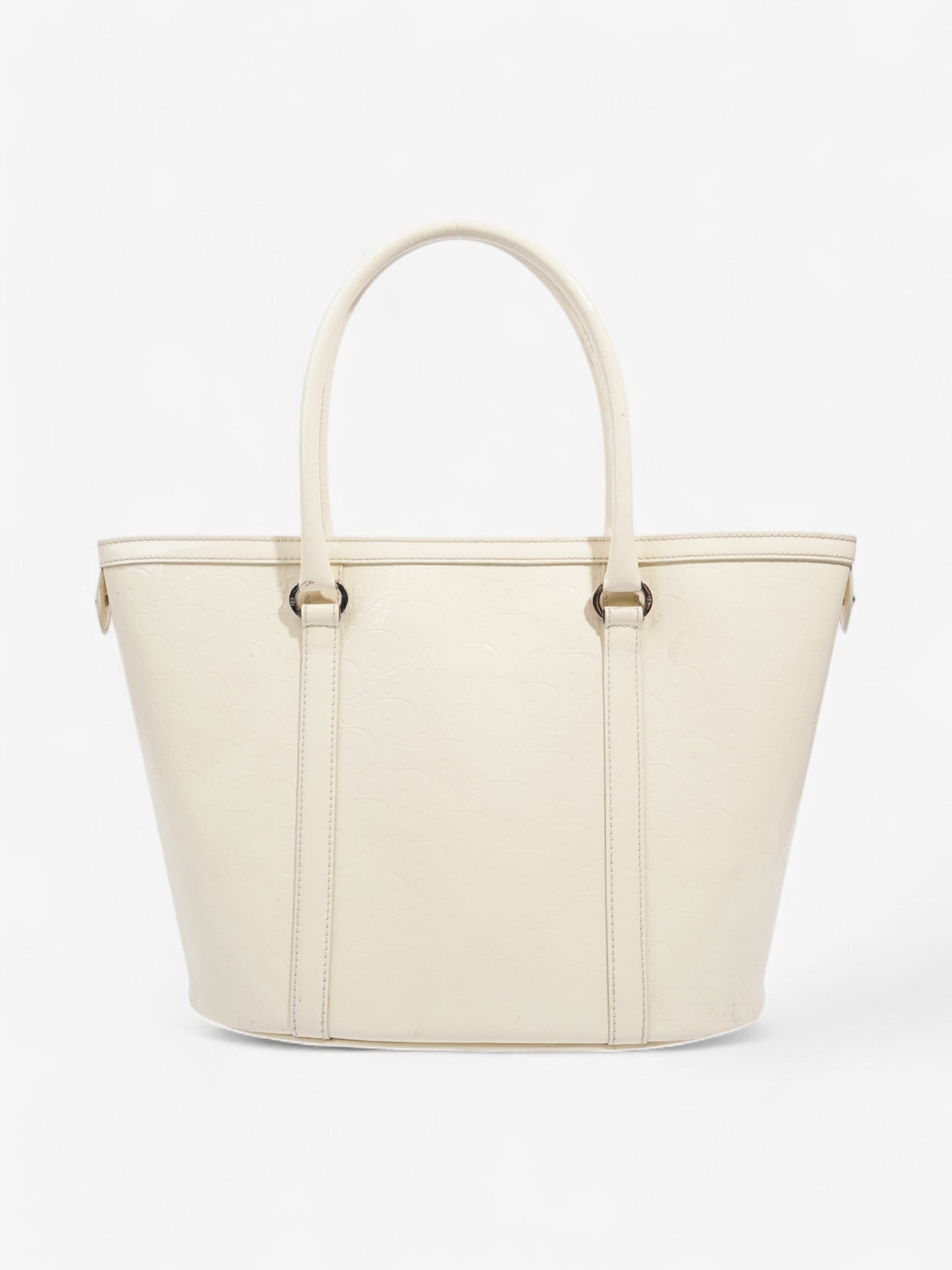 Christian Dior Tote Bag Off White Patent Leather