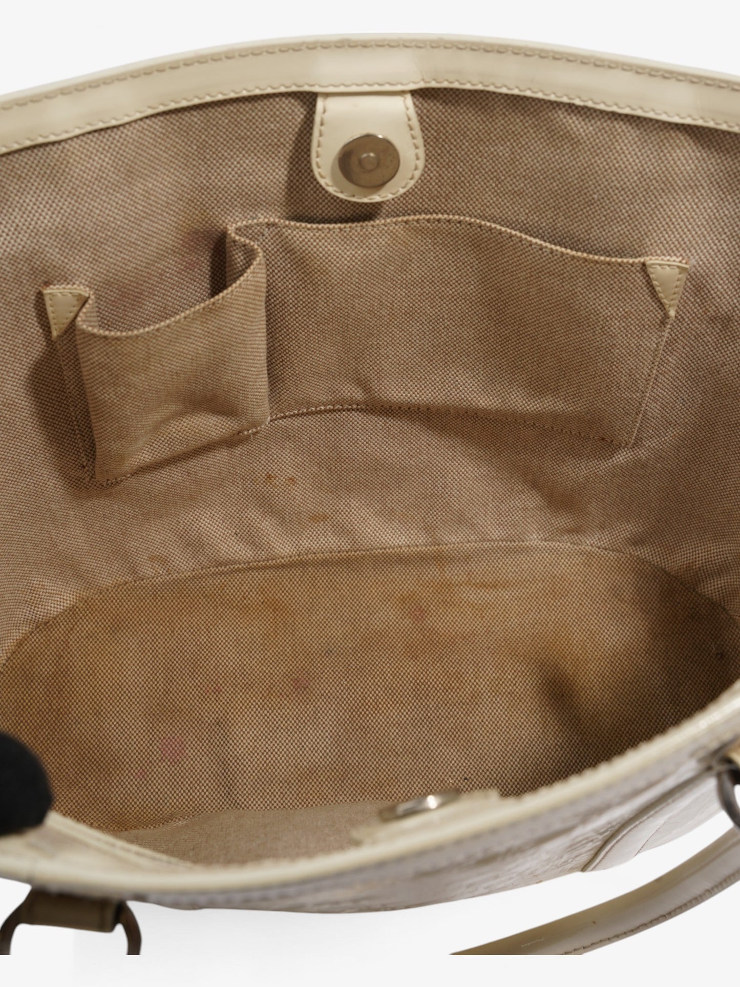 Christian Dior Tote Bag Off White Patent Leather