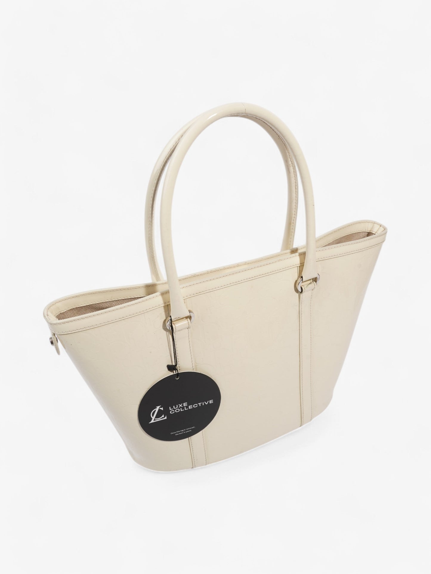 Christian Dior Tote Bag Off White Patent Leather