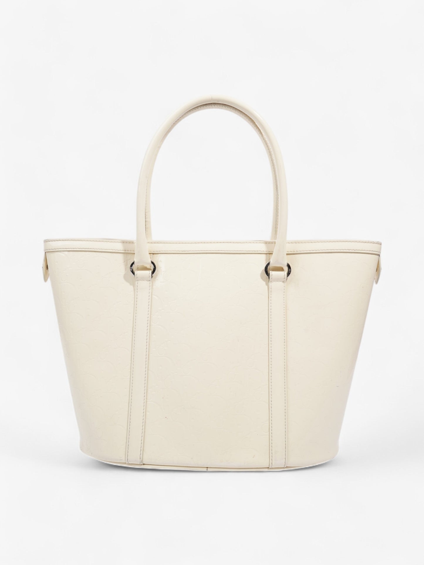 Christian Dior Tote Bag Off White Patent Leather