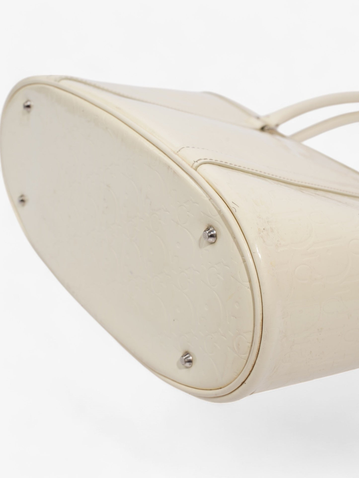 Christian Dior Tote Bag Off White Patent Leather