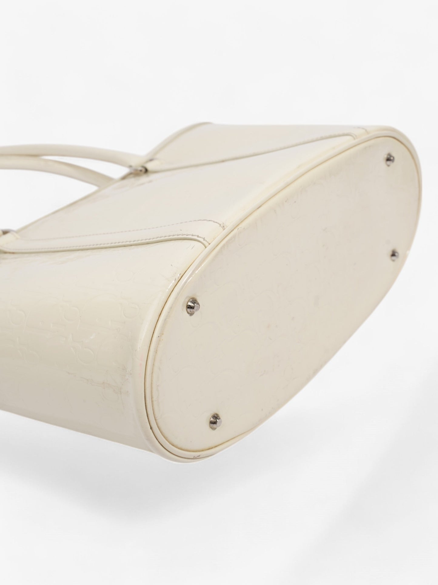 Christian Dior Tote Bag Off White Patent Leather