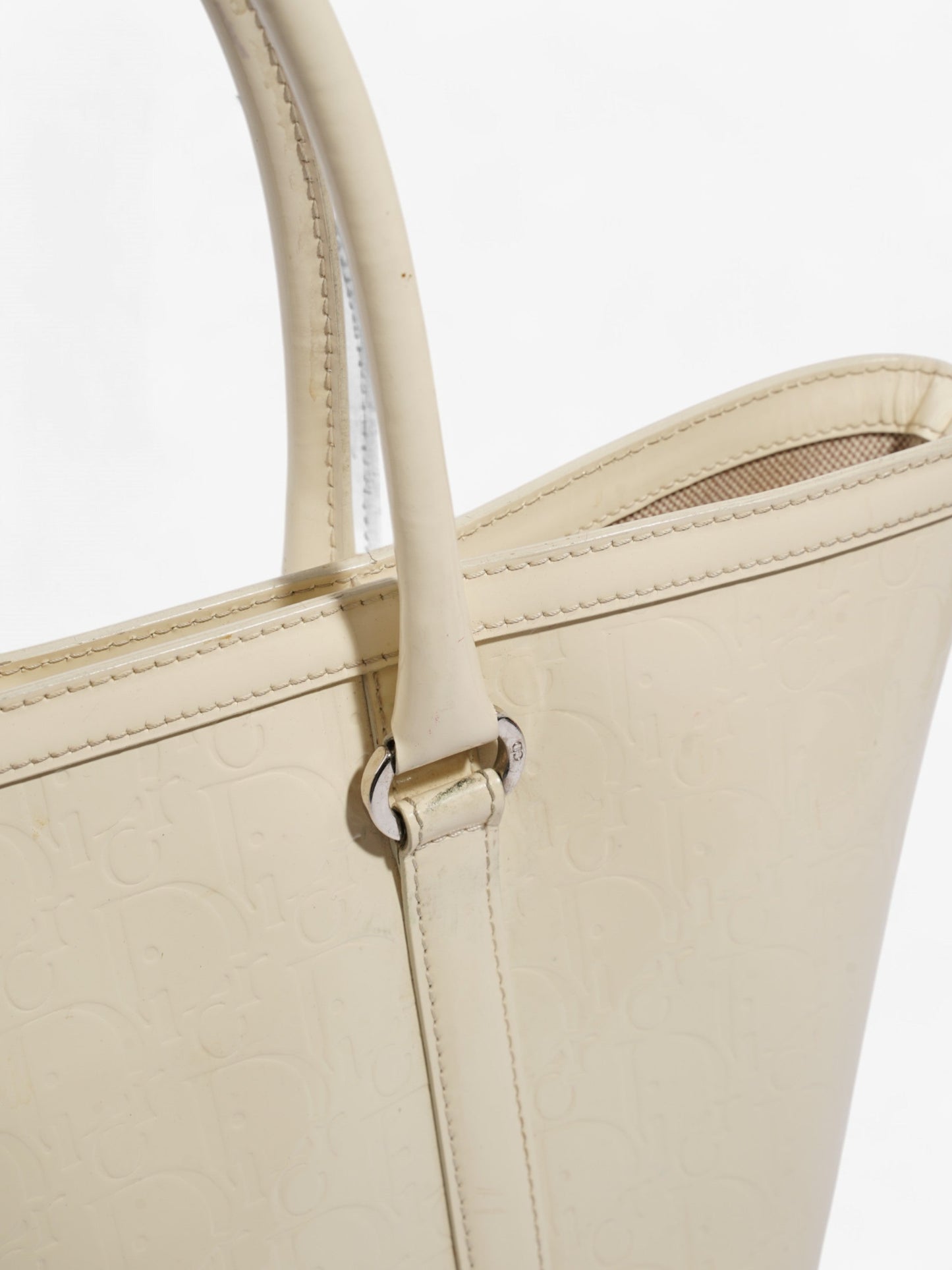 Christian Dior Tote Bag Off White Patent Leather