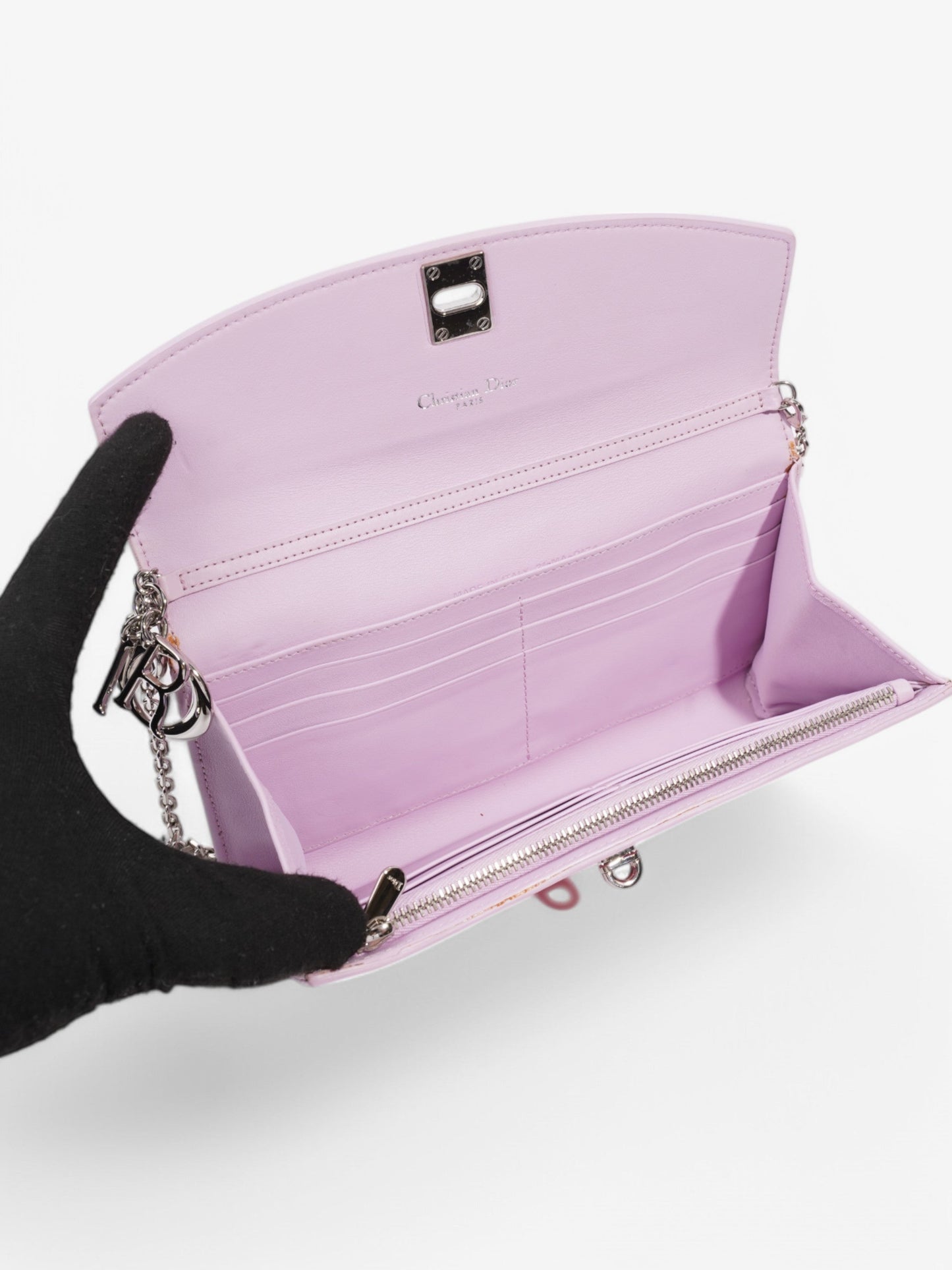 Christian Dior Tricolour Wallet on Chain Pink / Lilac Calfskin Leather
