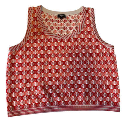 Chanel 19P CC Logo Sleeveless Crop Top Blouse FR 42