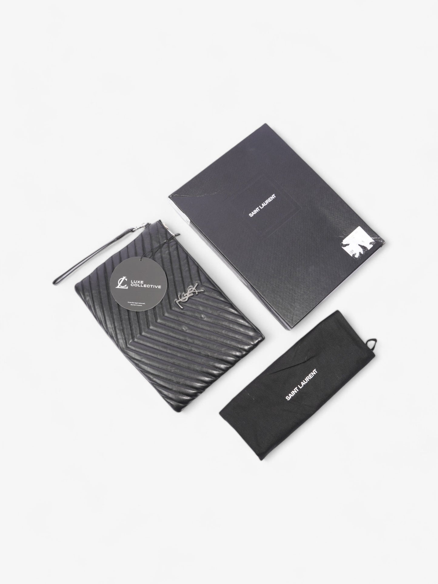 Saint Laurent Cassandre Wristlet Tablet Pouch Black Matelasse Leather