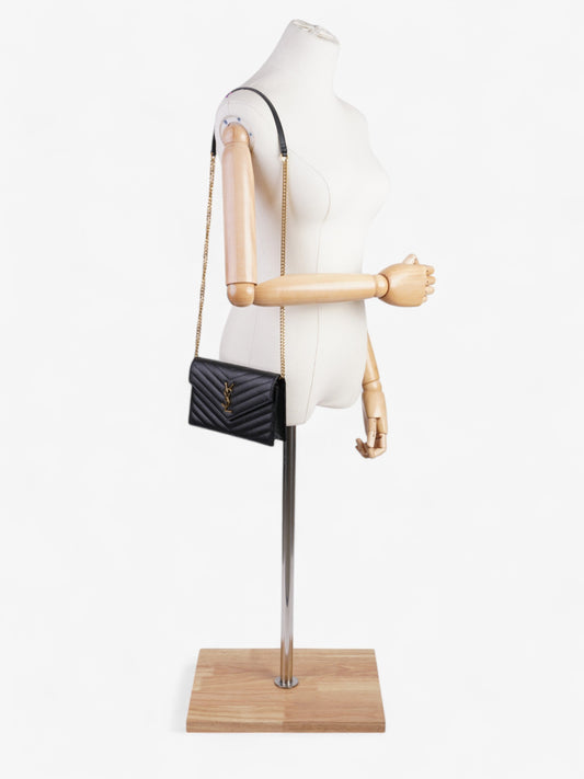 Saint Laurent Cassandre Chain Wallet Black Calfskin Leather