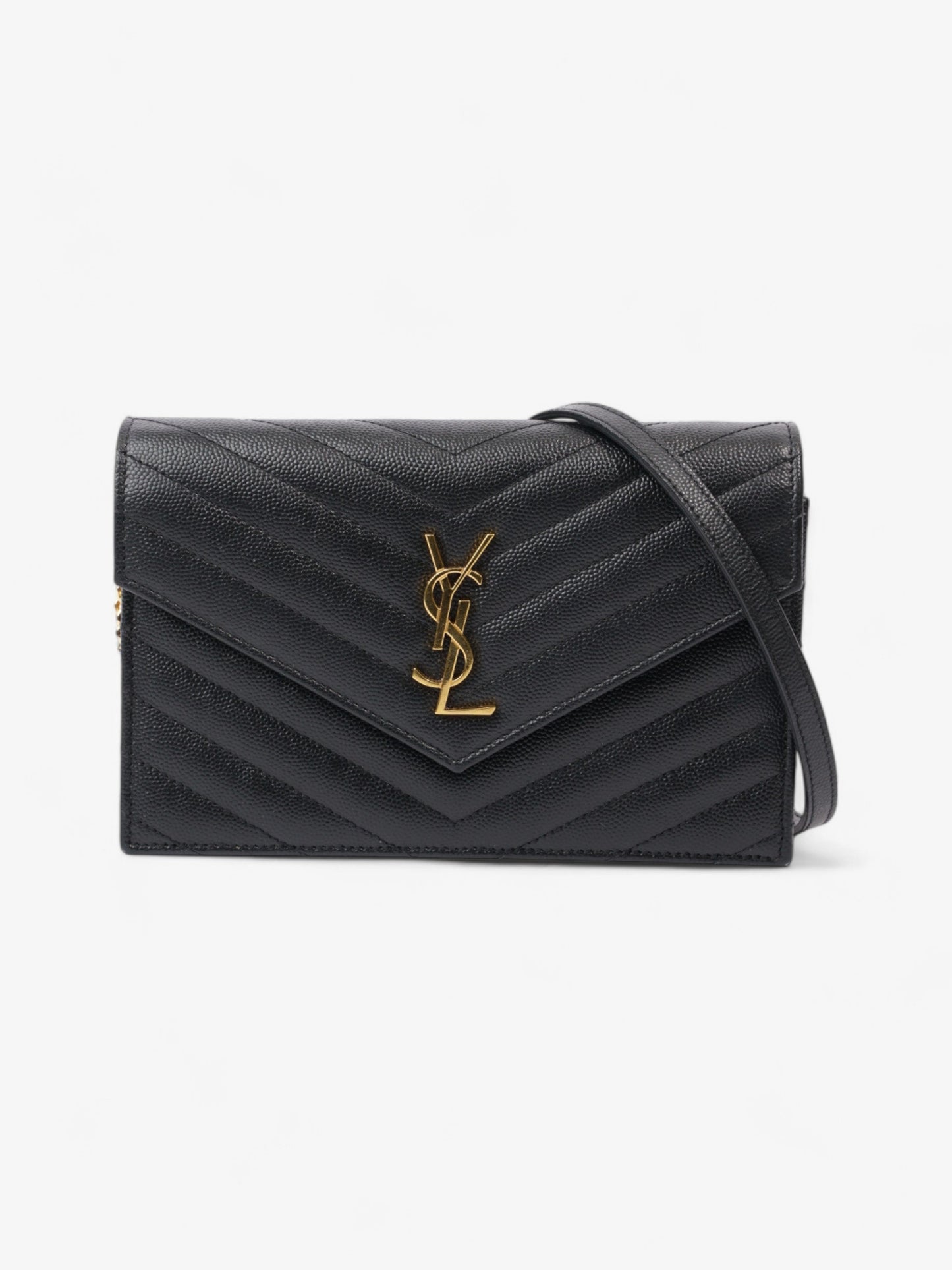 Saint Laurent Cassandre Chain Wallet Black Calfskin Leather