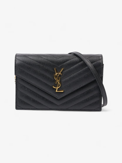 Saint Laurent Cassandre Chain Wallet Black Calfskin Leather