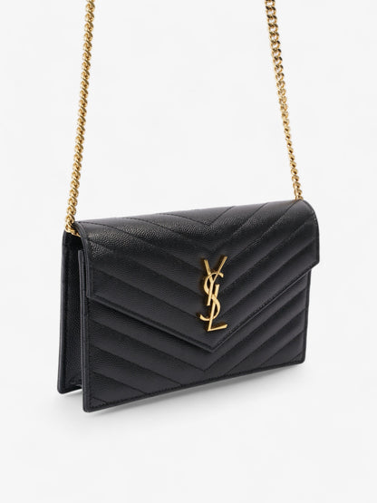 Saint Laurent Cassandre Chain Wallet Black Calfskin Leather