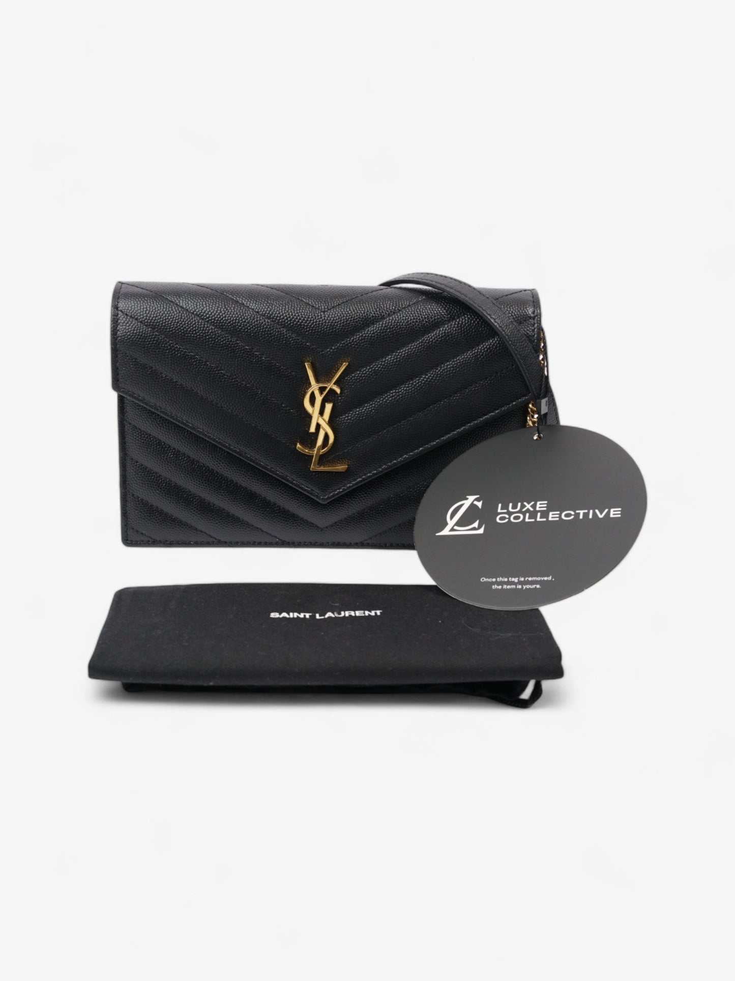 Saint Laurent Cassandre Chain Wallet Black Calfskin Leather