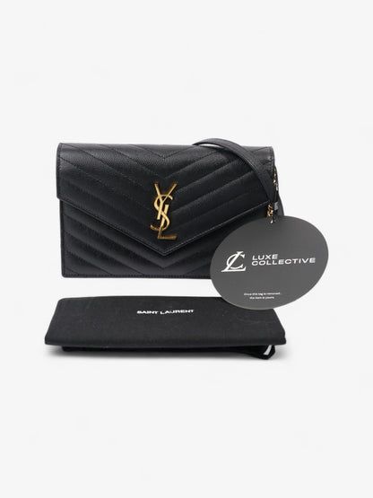 Saint Laurent Cassandre Chain Wallet Black Calfskin Leather