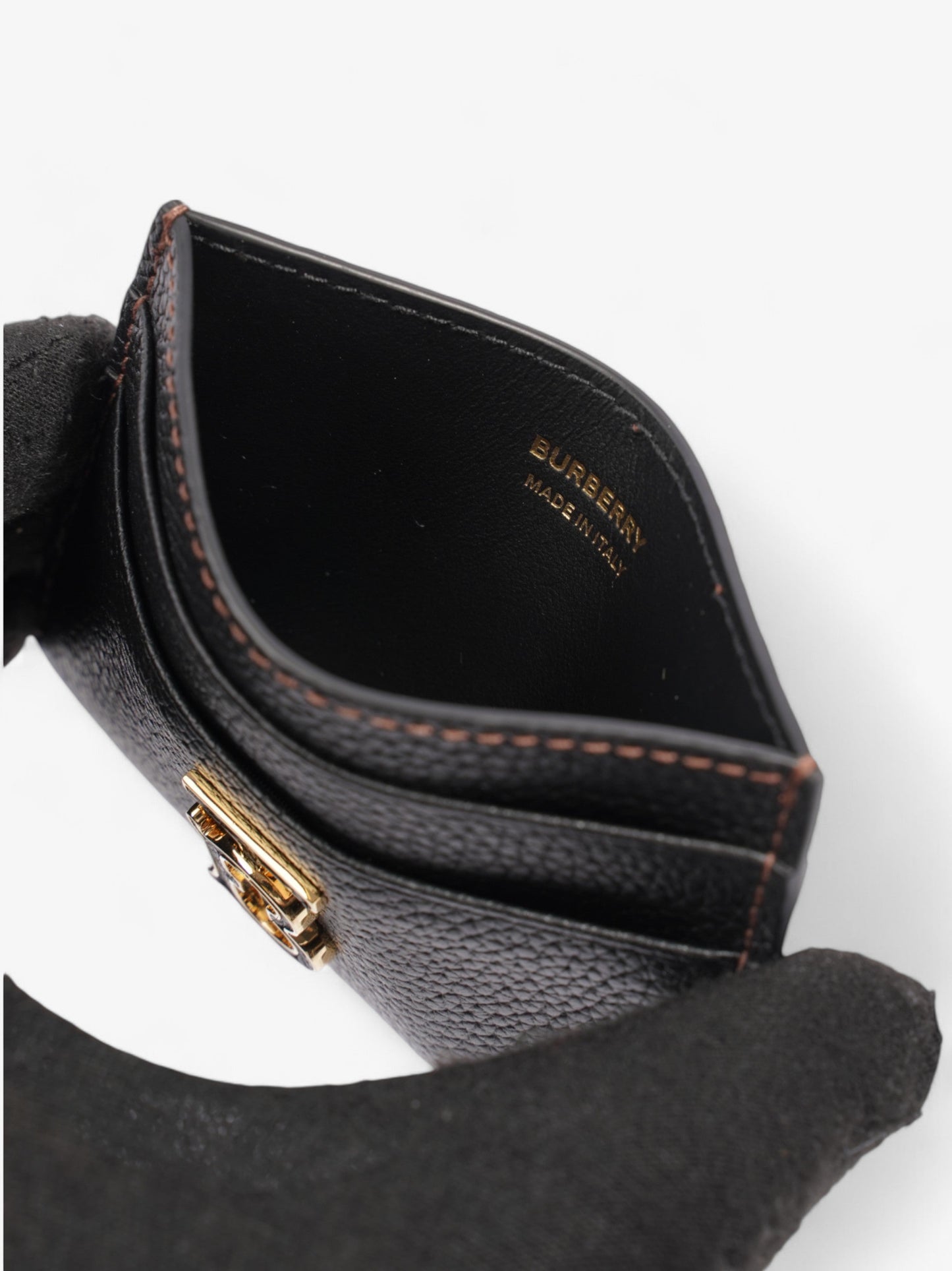 Burberry TB Card Case Black / Gold Grained Leather