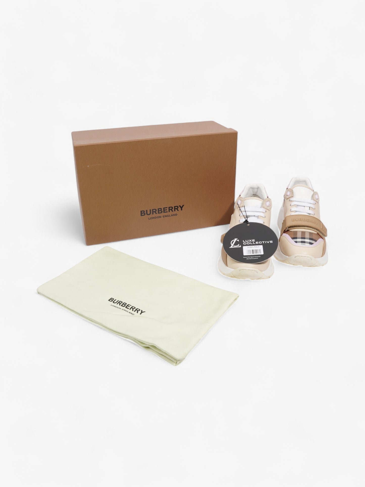 Burberry Ramsey Sneakers Beige  / Pink / White Canvas EU 39 UK 6