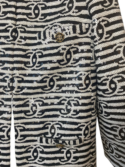 Chanel 22S Runway Sequin CC Logo Black and White Jacket FR 40