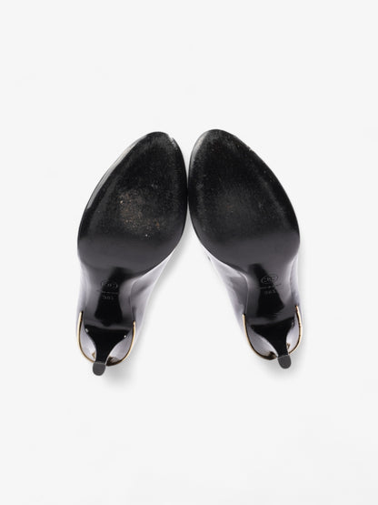 Chanel CC Logo Peep Toe Heels 85mm Black Patent Leather EU 38.5 UK 5.5