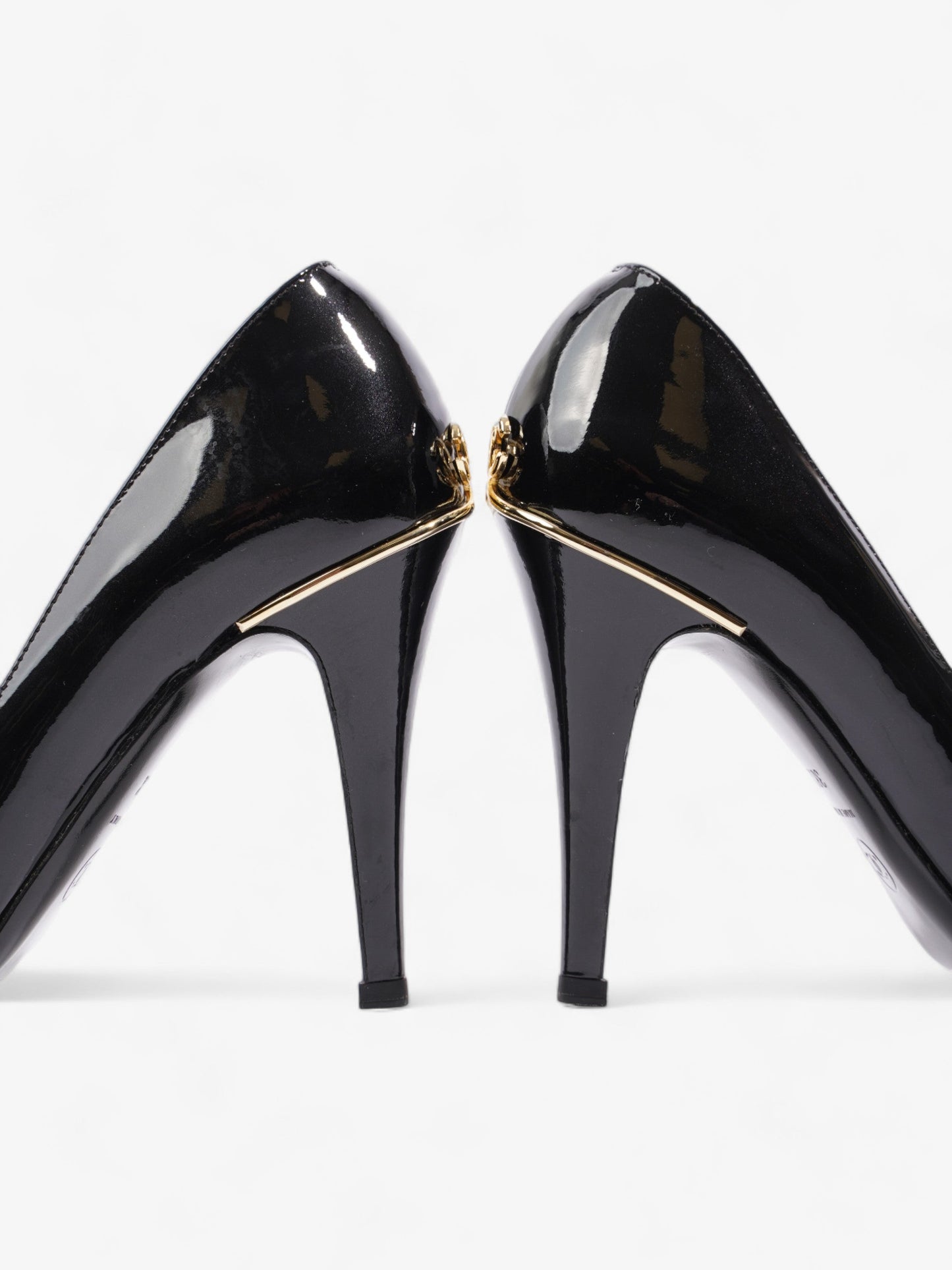 Chanel CC Logo Peep Toe Heels 85mm Black Patent Leather EU 38.5 UK 5.5
