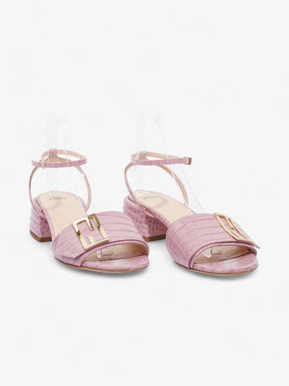 Fendi Promenade Ankle Strap Sandals 40mm Pink / Gold Embossed Leather EU 39 UK 6