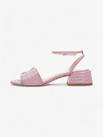 Fendi Promenade Ankle Strap Sandals 40mm Pink / Gold Embossed Leather EU 39 UK 6