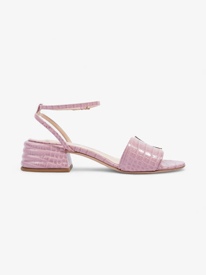 Fendi Promenade Ankle Strap Sandals 40mm Pink / Gold Embossed Leather EU 39 UK 6
