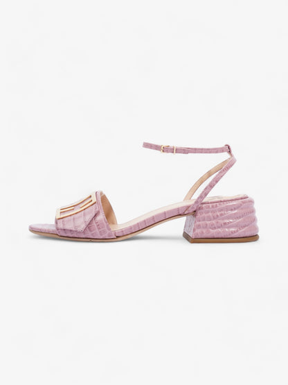 Fendi Promenade Ankle Strap Sandals 40mm Pink / Gold Embossed Leather EU 39 UK 6