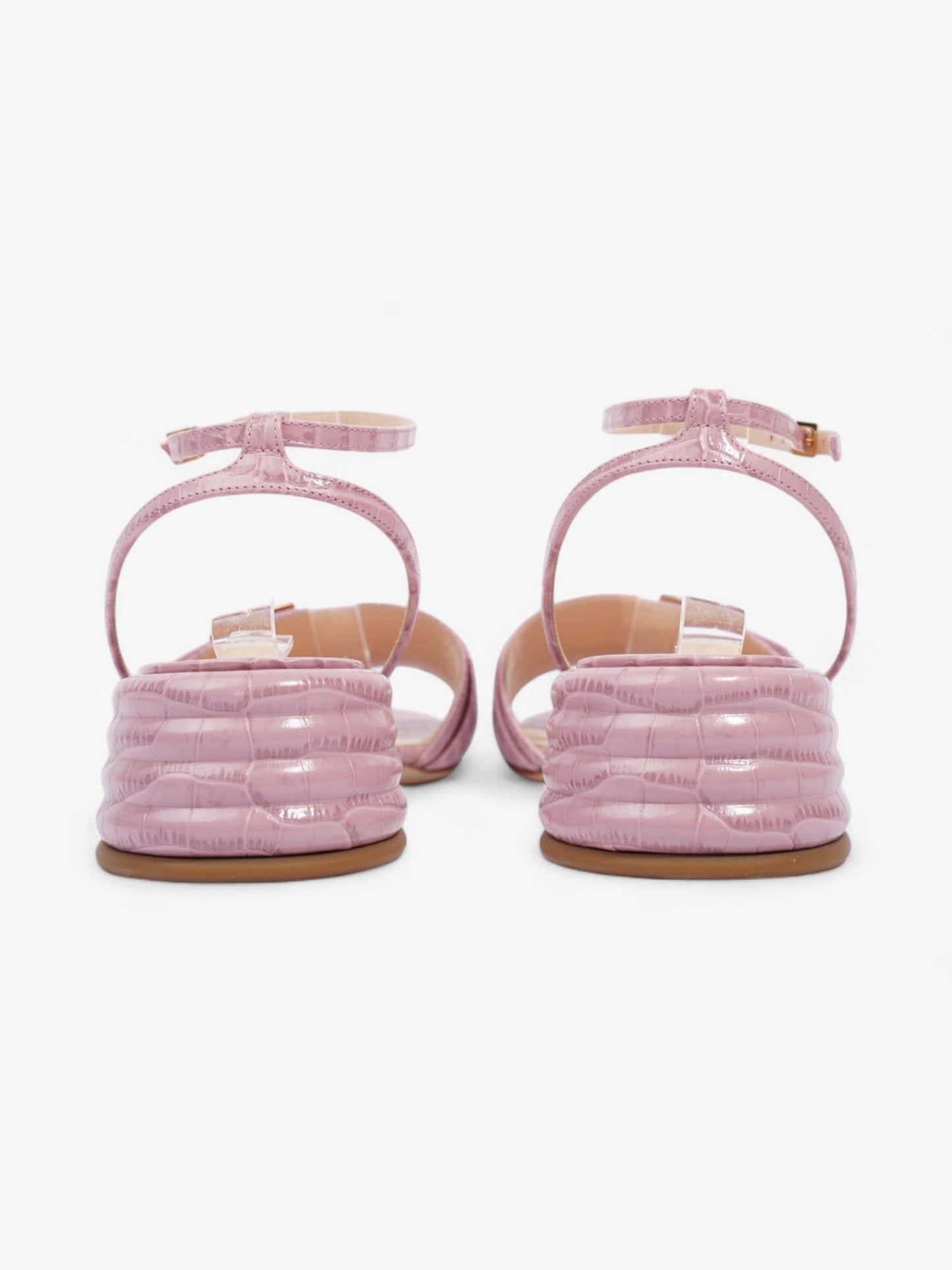 Fendi Promenade Ankle Strap Sandals 40mm Pink / Gold Embossed Leather EU 39 UK 6