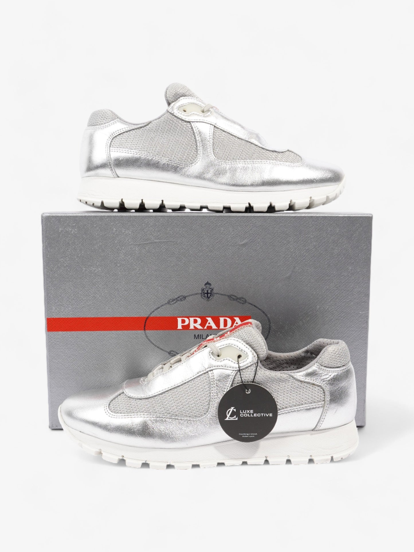 Prada America's Cup Sneakers Silver / Red Mesh EU 38 UK 5