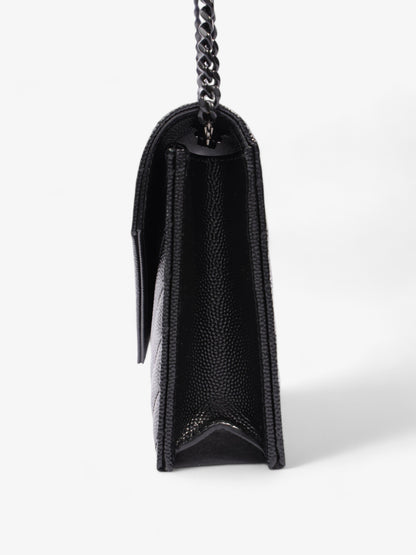 Saint Laurent Cassandre Envelope Chain Wallet Black Grained Leather