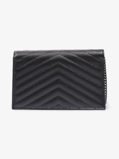 Saint Laurent Cassandre Envelope Chain Wallet Black Grained Leather