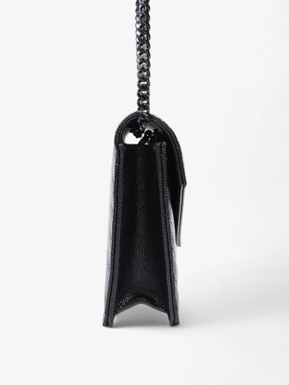 Saint Laurent Cassandre Envelope Chain Wallet Black Grained Leather